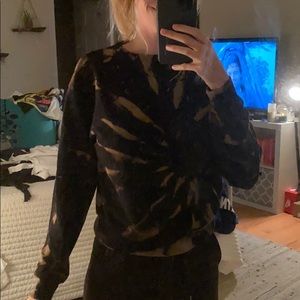 Bleach dyed black crew neck sweatshirt